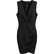 Lulus Black Sleeveless V-Neck Bodycon Cocktail Dress Wrap Tulip Skirt Small