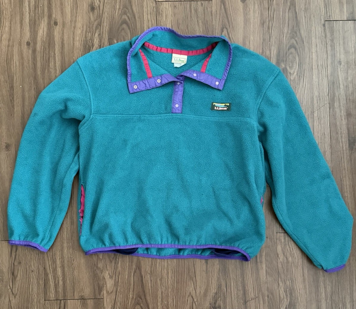 Vintage LL Bean T Snap Pullover Mens Teal Green Long Sleeve Fleece
