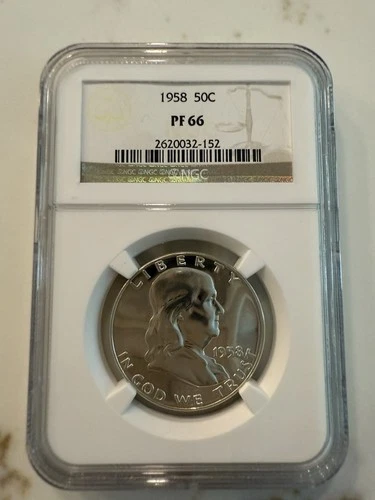 1958 50C Silver Proof Franklin Half Dollar NGC Graded PF 66