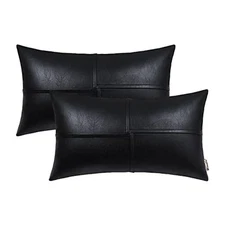  Faux Leather Throw Pillow Covers 12 X 20 Inches 20" x 12" (Pack of 2) Black