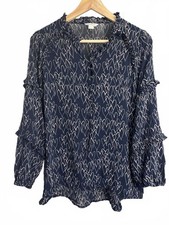 Monsoon Navy Ruffle Blouse UK 10 Heart Print Long Sleeve Smart/Casual Top VGC