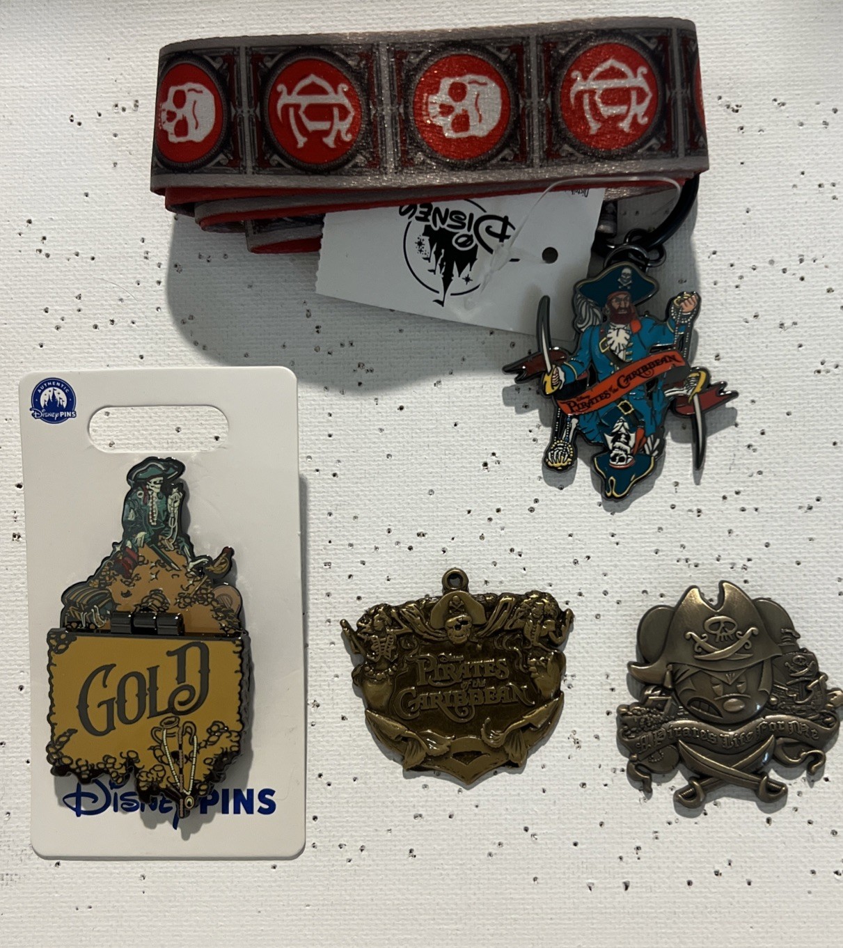 Disney Parks Pirates of the Caribbean Lanyard Medal & 3 Pin Bundle