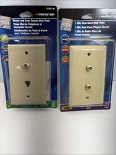 2-NOS MONSTER PHONE  COAX COMBO WALL PLATE 4-CONDUCTOR, 1GHz WHITE 140090 91