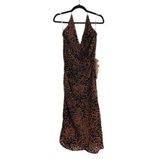 NWT Foxiedox Cheetah Leopard Print Halter Backless Low Back Midi Dress size XS
