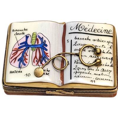 LIMOGES FRANCE Medical Doctor Signed porcelain Trinket Box Book Stethoscope