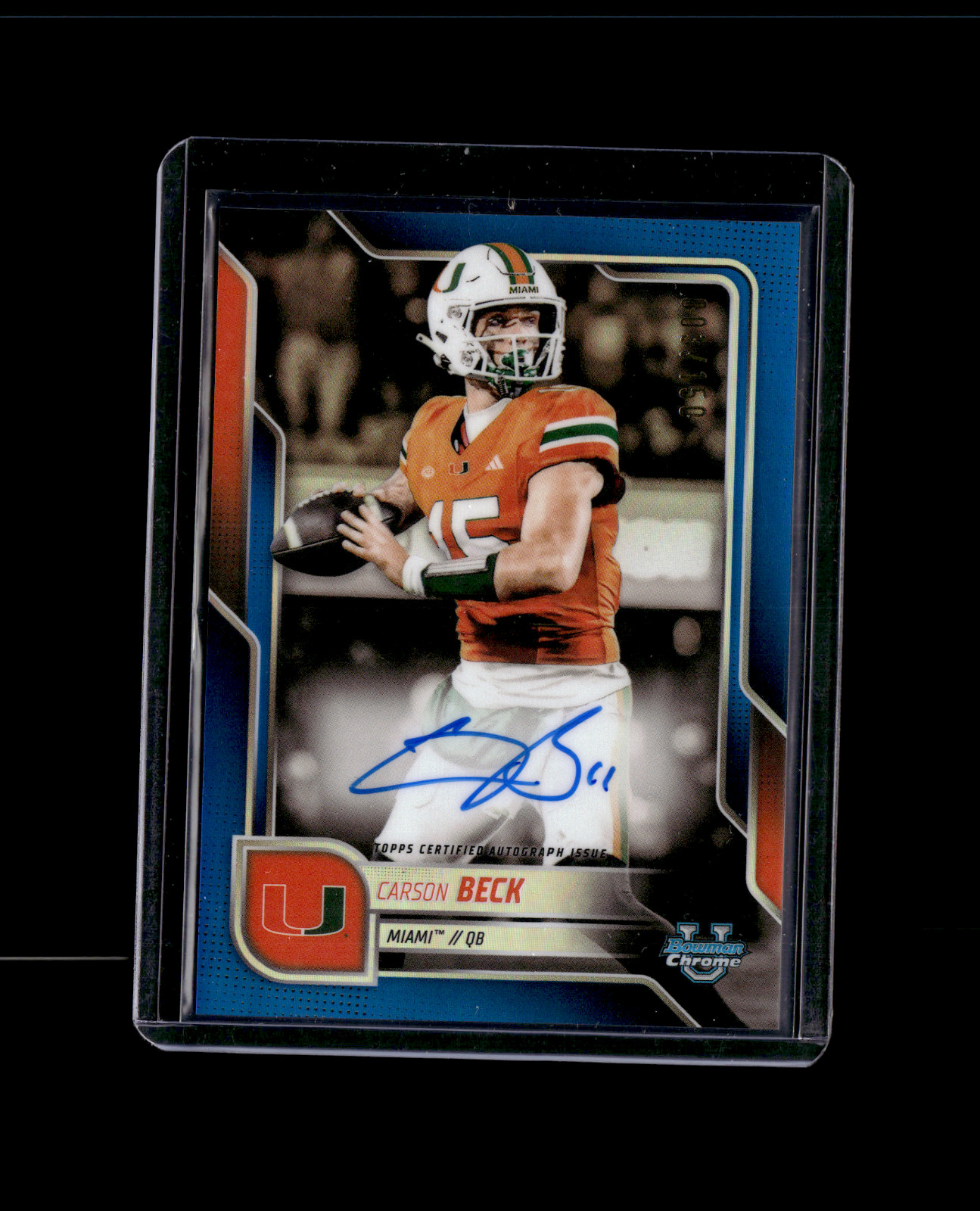 Carson Beck 2025 Bowman U Chrome True Blue Auto /150 Miami #BCA-CBE
