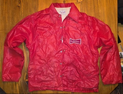 Vintage 80s Budweiser Red Snap Jacket Swingster Wearables Breweriana