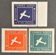 Uruguay 1924, "Air" set of 3x Stamps Mh
