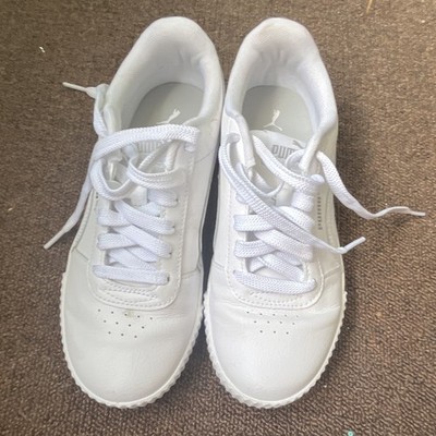 PUMA Carina Leather White/White/Silver Low Top Lace Up Women's Sneakers