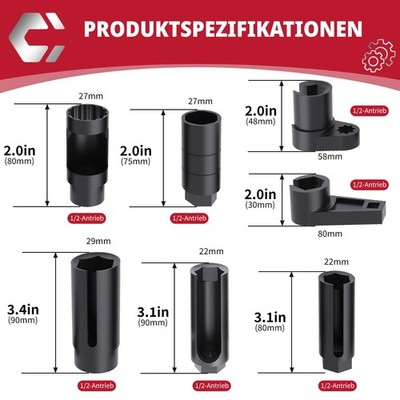7-tlg Einspritzdüsen Lambdasonden Spezial Steckschlüssel Satz 22/27/29mm