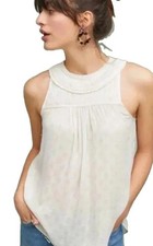 Maeve Anthropologie Clovis Ivory Silky Sheer Pleated Button Flowy Tank Top 4