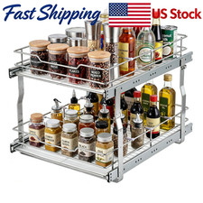 2-Tier Pull Out Cabinet Organizer Shelf and Drawer Organizer Steel Frame Pullout