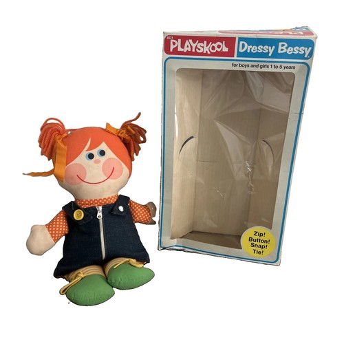 Vintage 1979 Playskool Dressy Bessy Doll W/ Box Learning Zip Button Snap Tie Toy