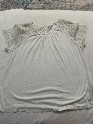 Women's Lucky Brand S/S Cream Lace Sleeve Top Sz XL E75