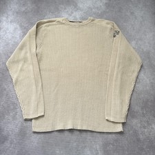 Nautica Jeans Company Sweater Mens XL Beige Tan Ribbed Knit Crewneck Logo