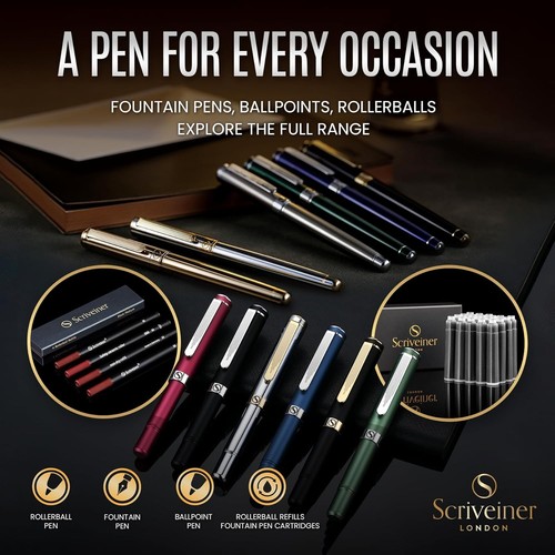 Elegant Deep Red Brass Fountain Pen with Chrome Finish and Fine Nib - Gift Ready - Foto 8 di 11