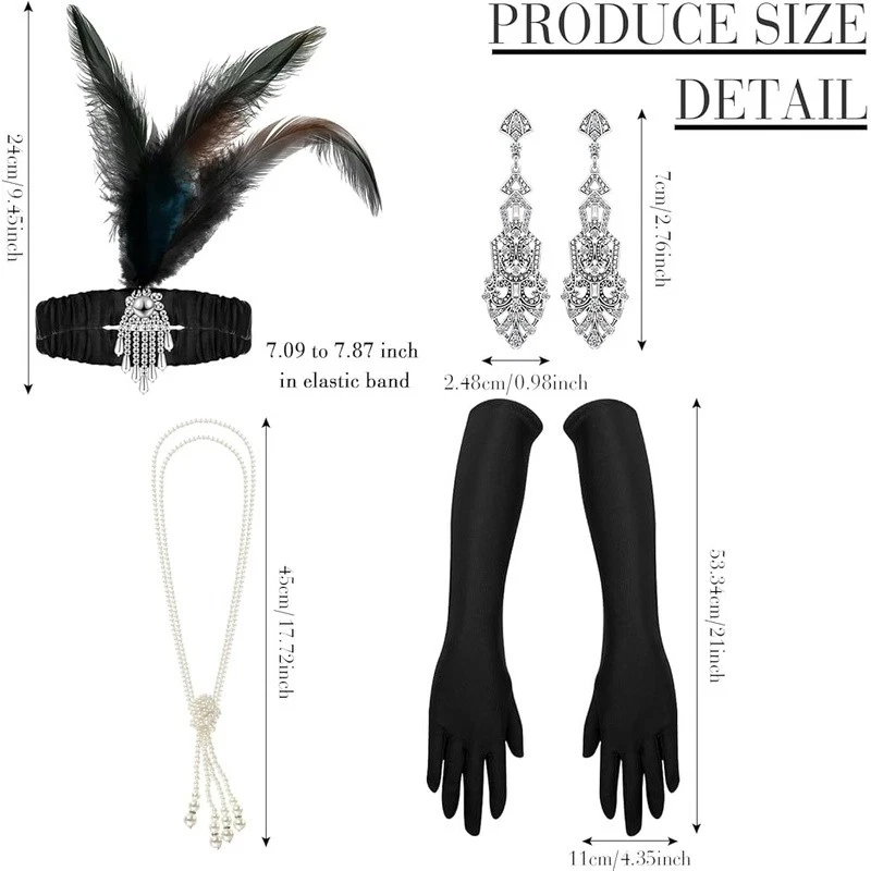 Conjunto de accesorios de vestido con aleta de 1920 con pendientes collar guantes boa sombreros nuevo Foto 4 de 4