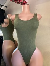 Women s Green One-Piece Bodysuit Sleeveless Stretch Solid Opaque One Size