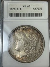 1878-S ANACS MS61 Morgan Dollar, Nice Original Dual Sided Tone, Vintage Soapbox!