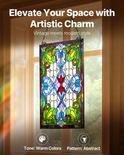 Tiffany Style Stained Glass Window Panel 17x29 Hanging Suncatcher w/ Chain