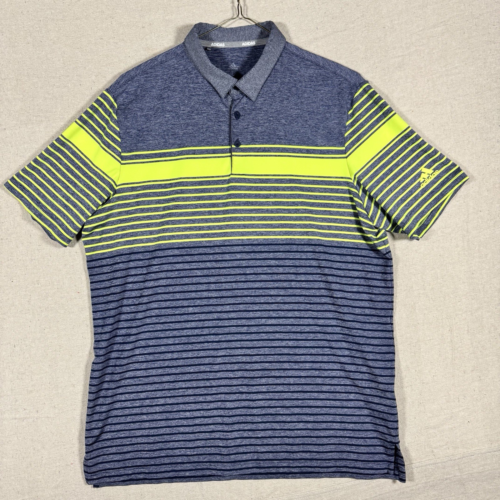 Adidas Golf Polo Shirt Mens Large L Blue Green FJ9833 Striped Short Sleeve
