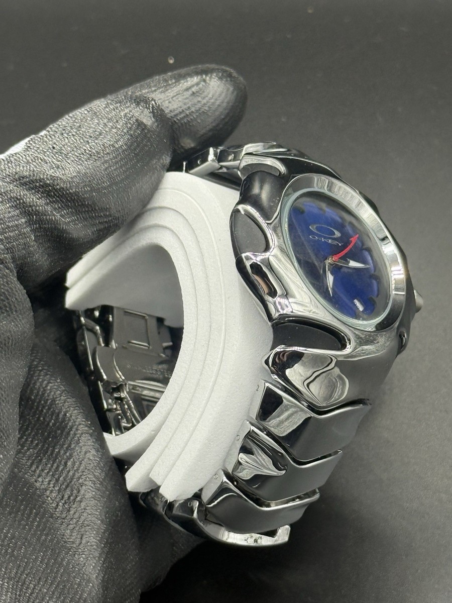Vintage Oakley Blade Watch Stainless Steel Ruby Blue Dial Swiss