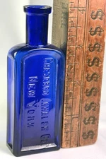 RARE COBALT BLUE CHESEBRO INHALER CO NEW YORK PATENT MEDICINE BOTTLE 1880S USA
