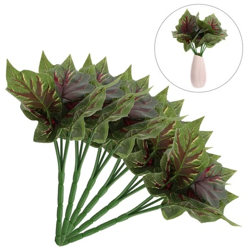  6 Pcs Simulated Plant Red Heart Fairy Taro Artificial Leaves Green Decor