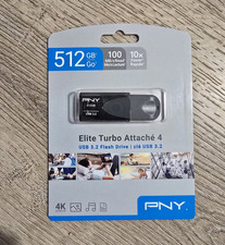 PNY Elite Turbo Attache 4 512GB USB 3.2 Retractable Flash Drive Black 100MB/s