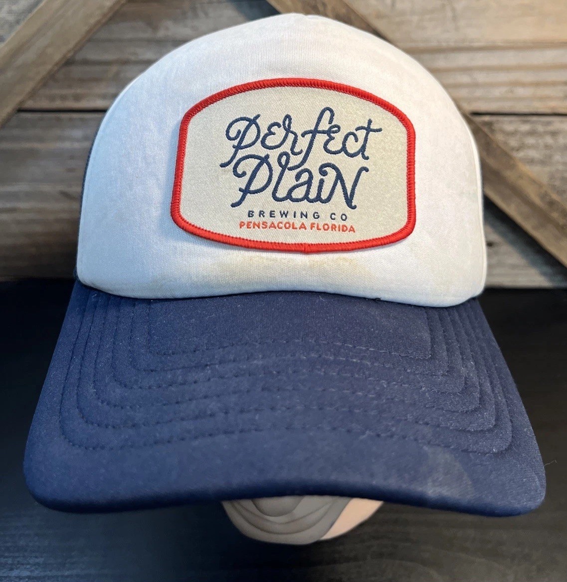 PERFECT PLAIN BREWING CO. PATCH CAP BLUE MESH SNA… - image 1