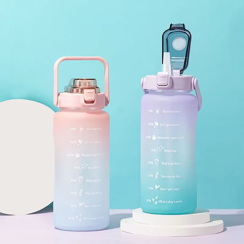 2L/64 OZ Pastel Gradient Aesthetic Water Bottle w/ Straw BPA-Free Back to  School