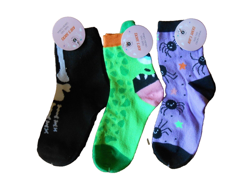 HALLOWEEN SOCKS (LOT OF 3) Kids Sz 7 -8.5 Ankle MONSTERS, SPIDERS & SKELETONS - Picture 2 of 5