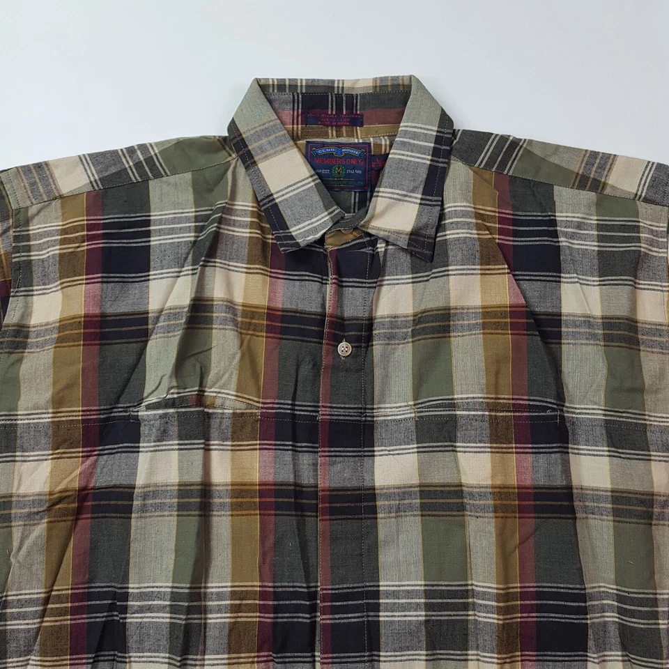 90s Preppy Plaid Woven Men's Large Short Sleeve Button Up Shirt Skater Collar - Image 2 of 4