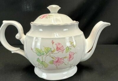 Crown Dorset Staffordshire England Teapot Morning Glories and Vines Gold Trim 