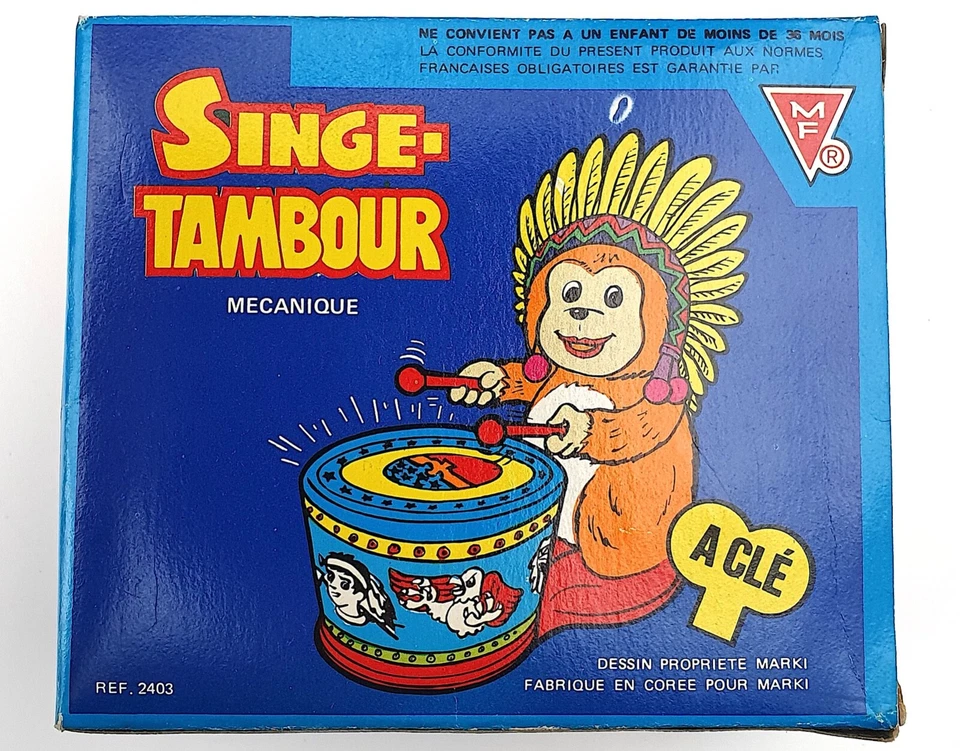 SINGE JOUEUR DE TAMBOUR   MF MARKI CORÉE   ANCIEN JOUET MÉCANIQUE   FONCTIONNE - Photo 4/4
