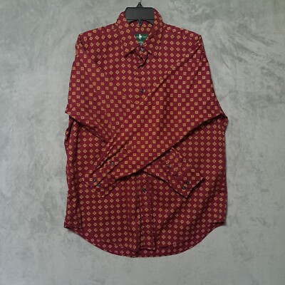 Hunt Club Mens Dress Shirt L Red Gold Diamond Geometric Long Sleeve Button  Up | eBay