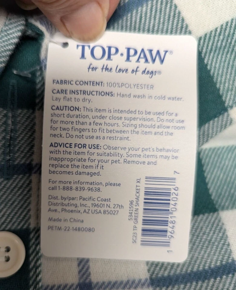 Camisa a cuadros Top Paw X-Large para perros verde y blanca Foto 4 de 4