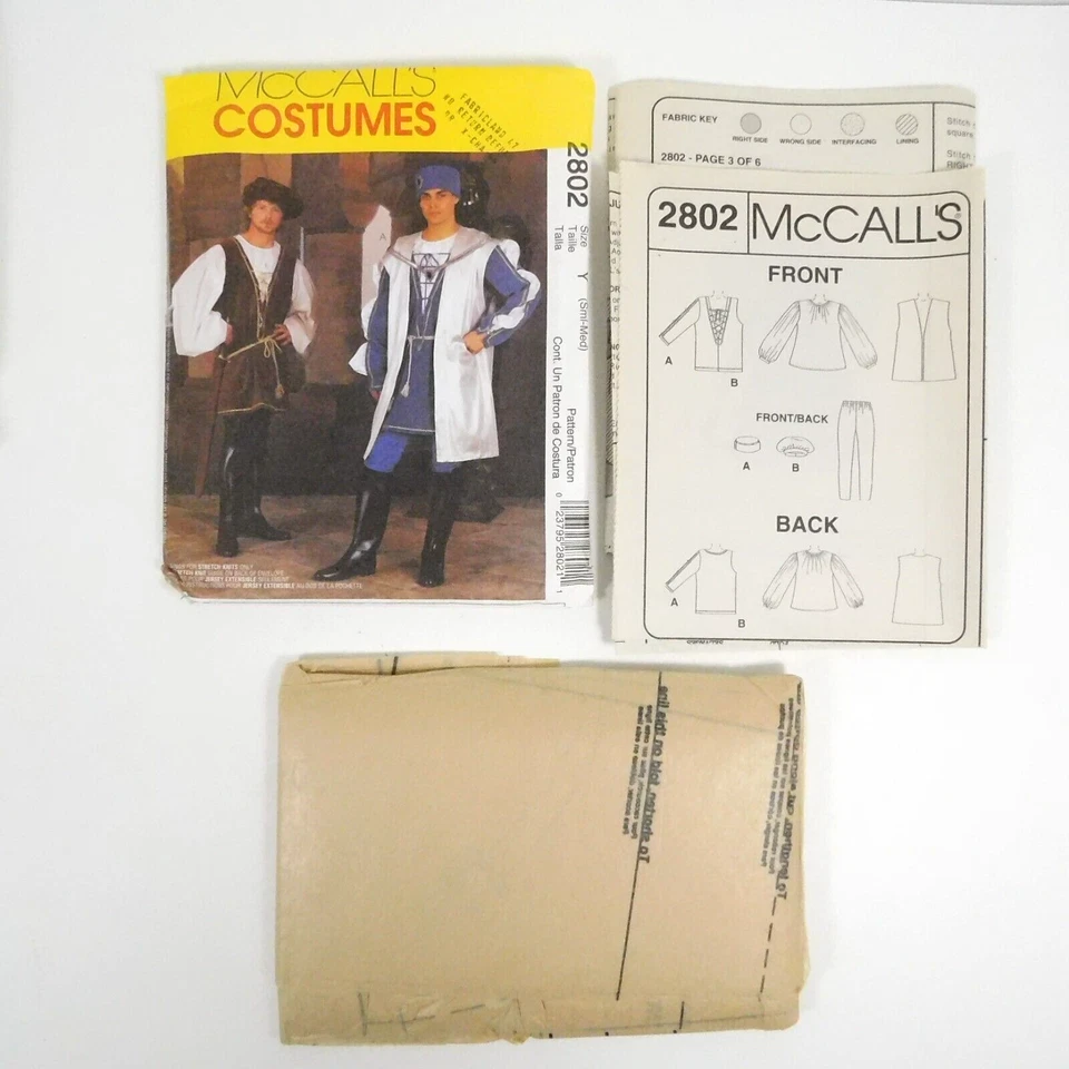 McCalls 2802 Mens Renaissance Costume Sewing Pattern Size S-M Uncut Surcoat Hat - Image 2 of 4