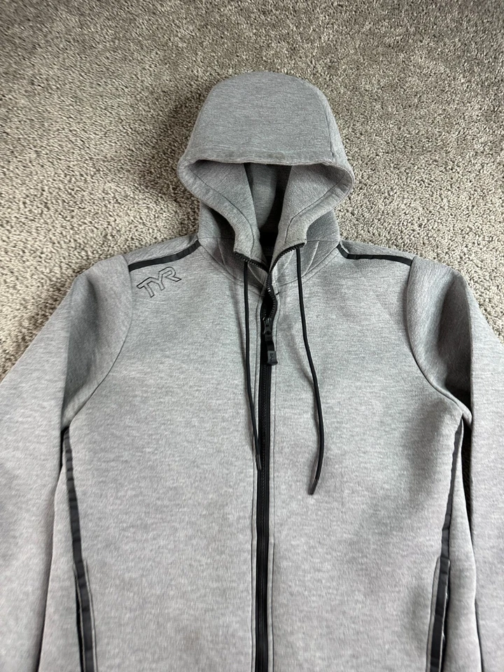 TYR Hoodie Mens Small Gray Black Trim Technical Full Zip Drawstring Casual - Image 3 of 4