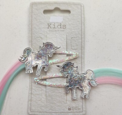 Neue Einhorn-Themenclips - Zuckerwatte-Motiv - blau/rosa Farben - für Kinder