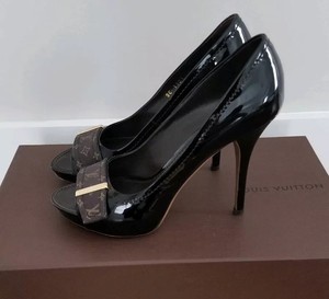 louis vuitton black open toe heels