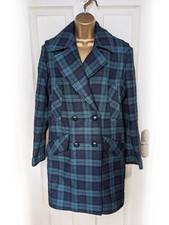 Jack Wills Green & Navy Plaid Double Breasted Wool Blend Coat, Size 10 - Nwot