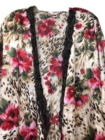 Secret Treasures Sexy Plus Size 2XL Floral Roses Belted Robe Black Lace Trim NO