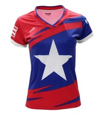 Puerto Rico Women's Fan Soccer Jersey Slim Fit Blue/Reed Exclusive Design