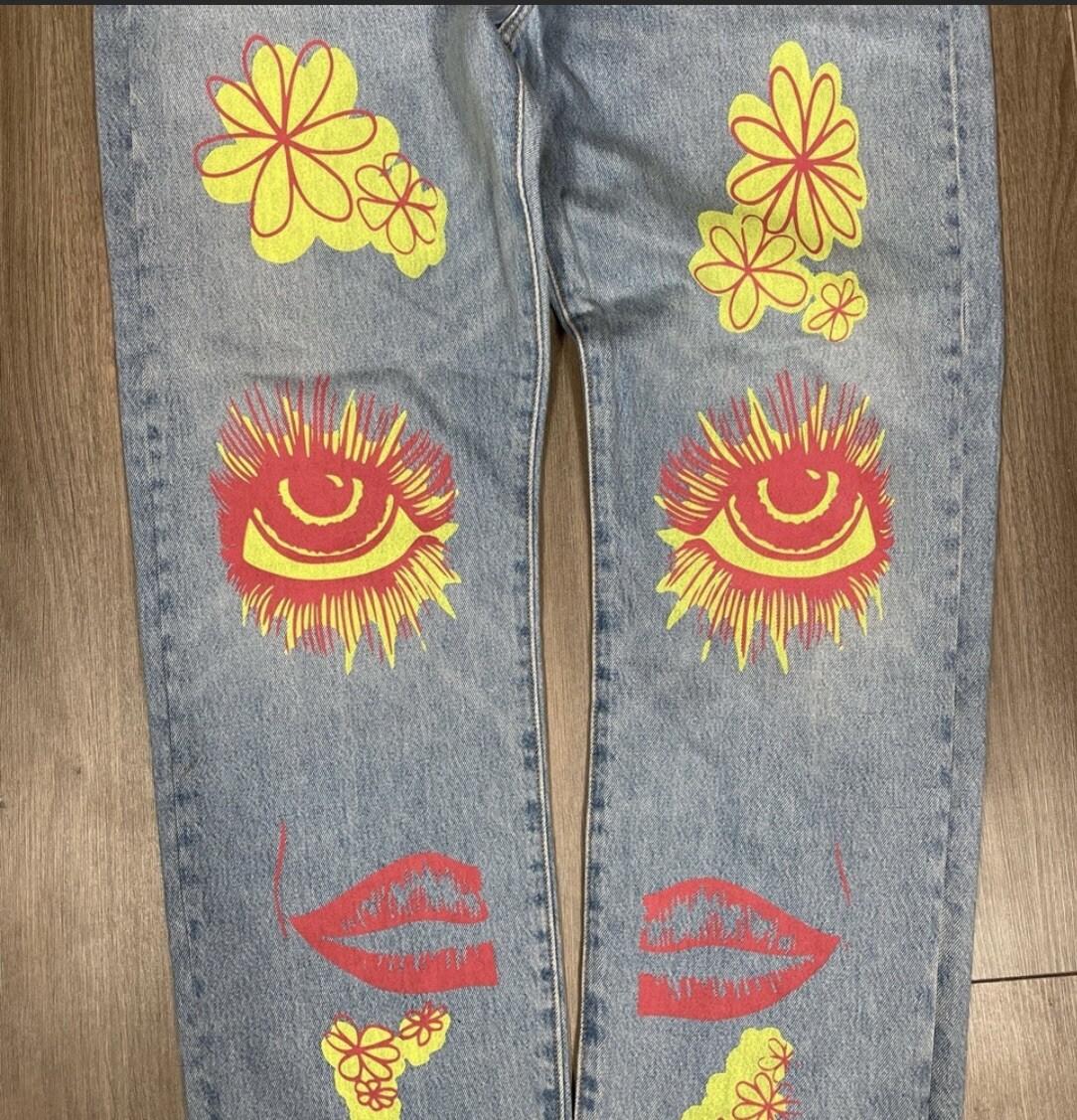 LEVIS 33x34 Premium 501 Original SUMMER LOVE JEANS Festival Sun