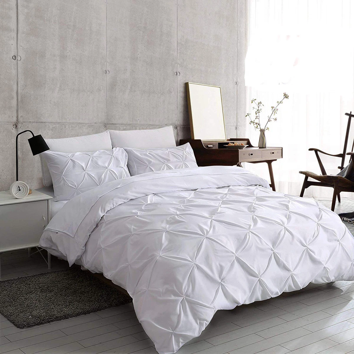 White Pintuck Duvet Cover Set 100 Egyptian Cotton Bedding Sets Double King Size