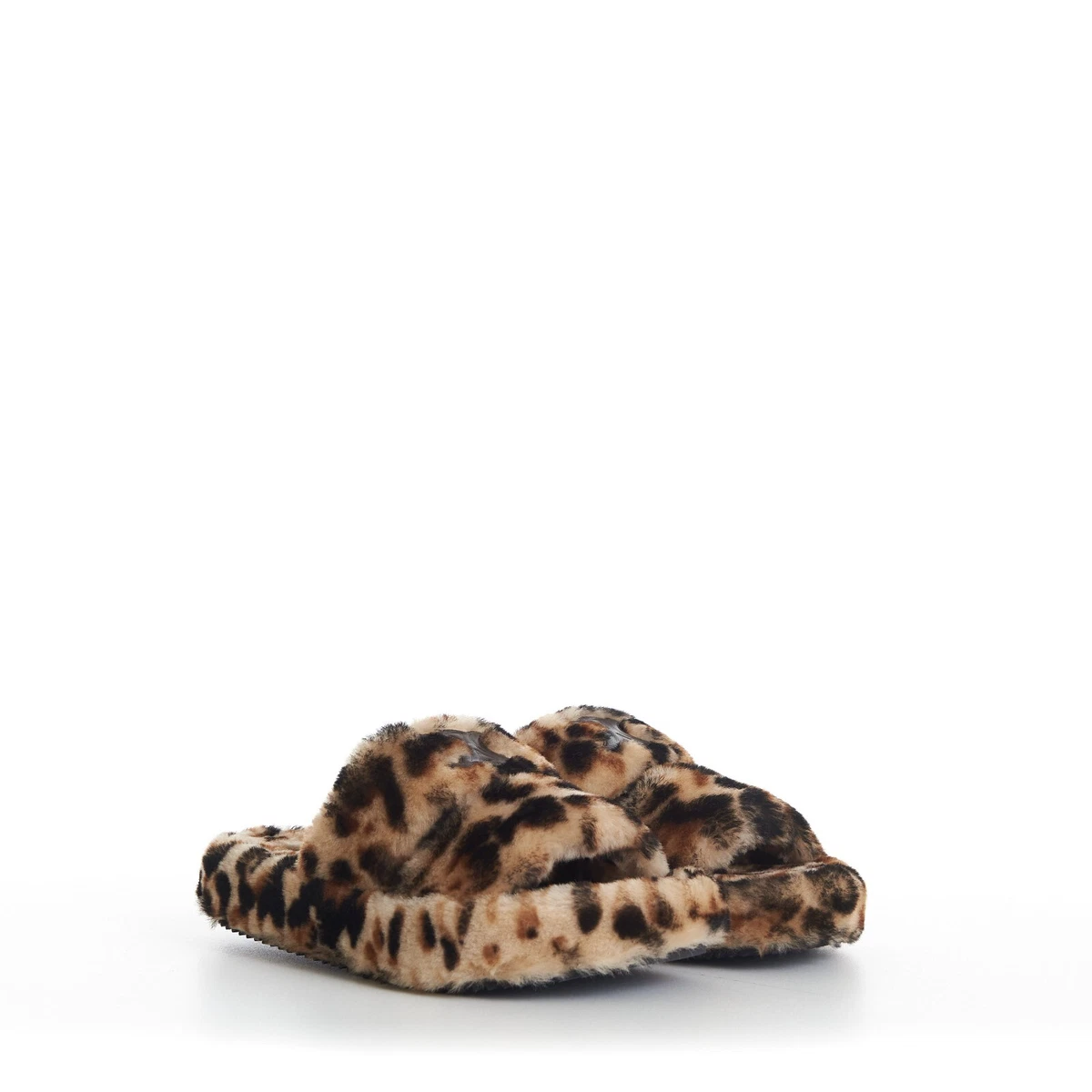 Leopard fur slide sandals sale