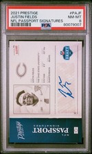 2021 PANINI PRESTIGE NFL PASSPORT SIGNATURES PAJF JUSTIN FIELDS PSA 8 Rookie RC