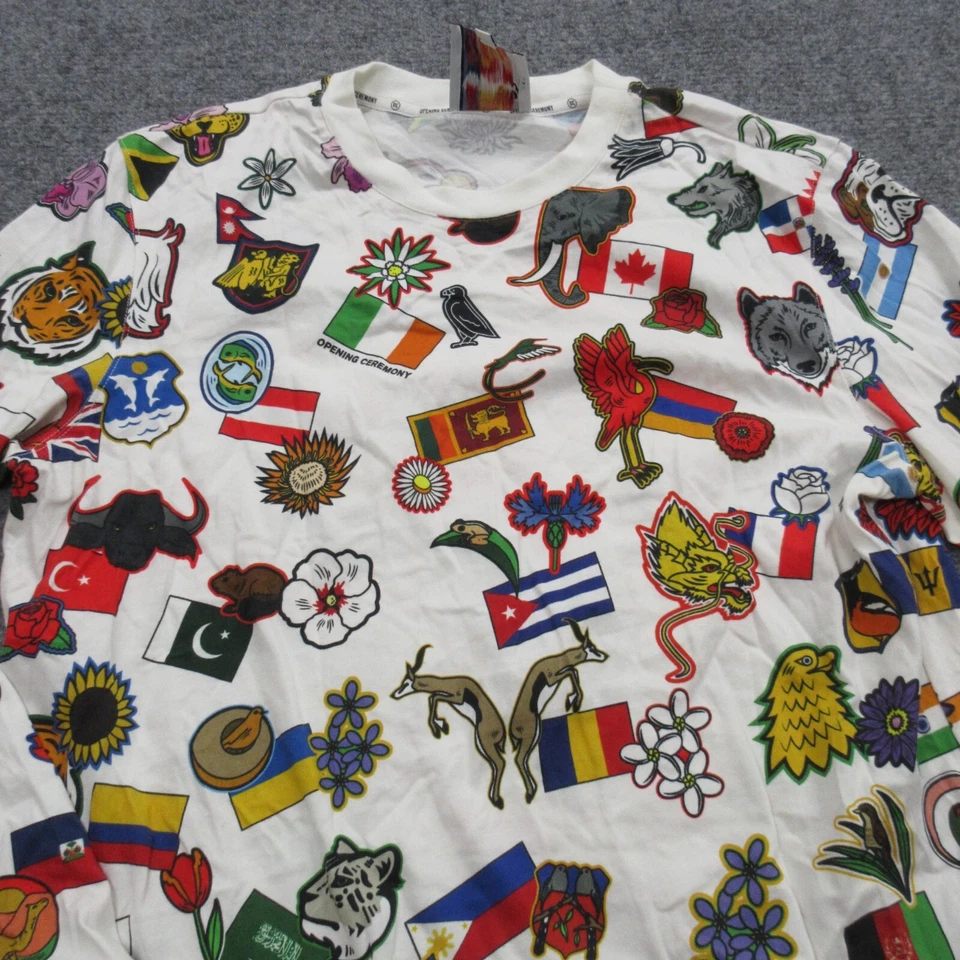 Camisa de Ceremonia de Apertura Para Hombres Grande Blanca Estampado de Bandera AOP Manga Larga Pullover Foto 2 de 4