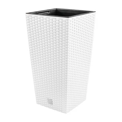 PROSPERPLAST Vaso da fiori + inserto fioriera rattan RATO SQUARE 42 cm bianco 16 L